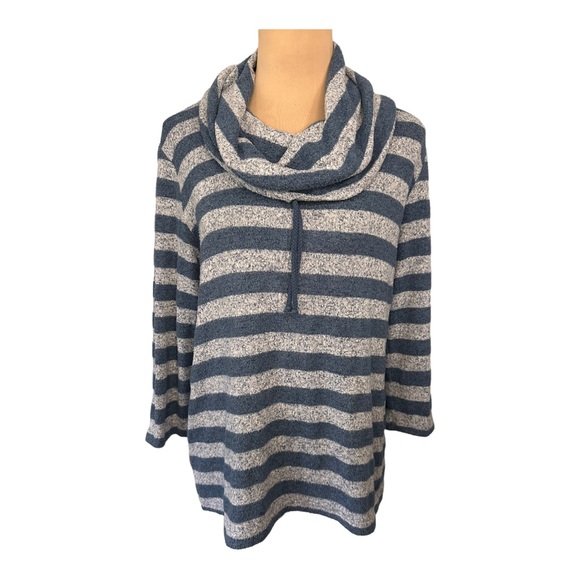 Jack by BB Dakota Sweaters - Jack by BB Dakota Blue and Gray Striped Cowl Neck Sweater, Size M